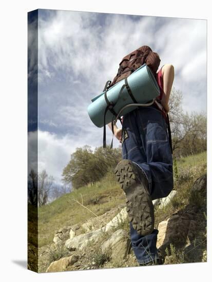 Rear View of a Person Hiking Up a Hill-null-Premier Image Canvas