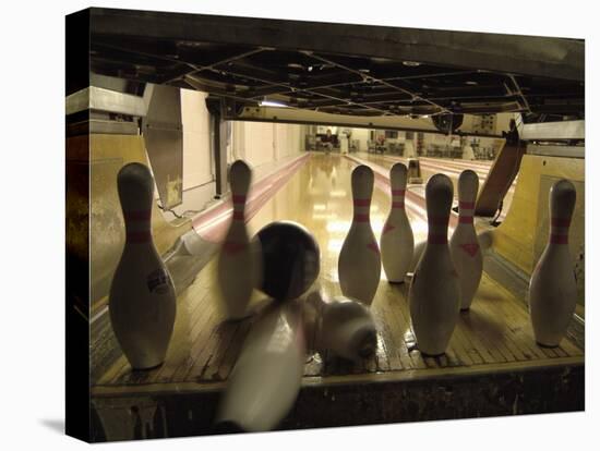 Rear View of Pins Being Struck by a Bowling Ball-null-Premier Image Canvas