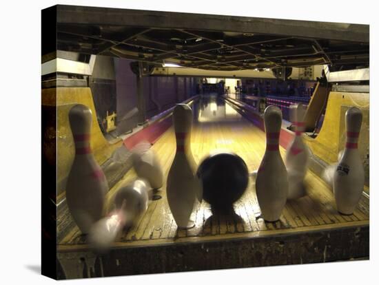 Rear View of Pins Being Struck by a Bowling Ball-null-Premier Image Canvas