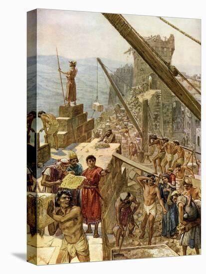 Rebuilding the walls of Jerusalem under Nehemiah - Bible-William Brassey Hole-Premier Image Canvas