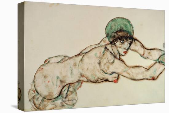 Reclining Female Nude with Green Cap, Leaning to the Right, 1914-Egon Schiele-Premier Image Canvas