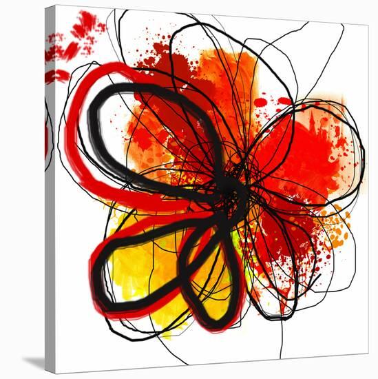 Red Abstract Brush Splash Flower I-Irena Orlov-Stretched Canvas