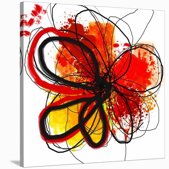 Red Abstract Brush Splash Flower I-Irena Orlov-Stretched Canvas