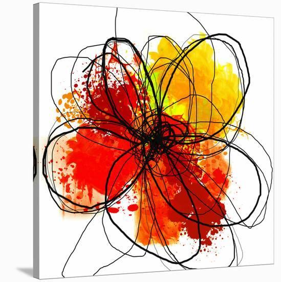 Red Abstract Brush Splash Flower II-Irena Orlov-Stretched Canvas