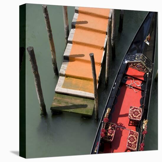 Red and Black Gondola and Orange Jetty, Venice-Mike Burton-Premier Image Canvas