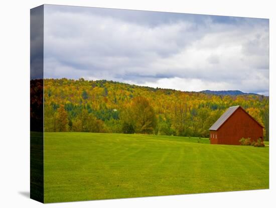 Red Barn in Green Field in Autumn-Lew Robertson-Premier Image Canvas