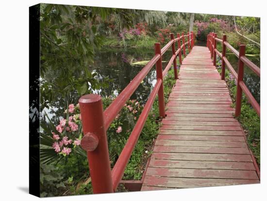 Red Bridge Over Pond in Magnolia Plantation, Charleston, South Carolina, USA-Adam Jones-Premier Image Canvas