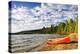 Red Canoe on Beach at Lake of Two Rivers, Ontario, Canada-elenathewise-Premier Image Canvas