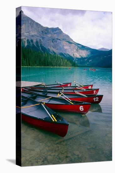 Red Canoes On Emerald Lake, British Columbia-George Oze-Premier Image Canvas