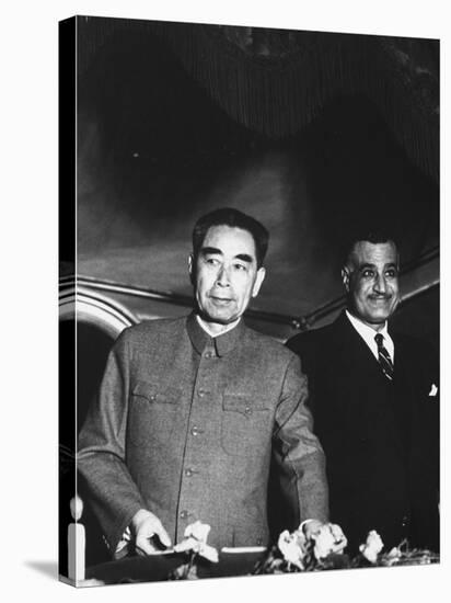 Red Chinese Leader Chou En Lai During His Tour of Egypt, with Gamal Abdul Nasser-Paul Schutzer-Premier Image Canvas