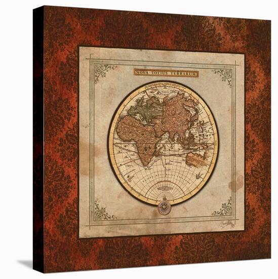 Red Damask Map II-Elizabeth Medley-Stretched Canvas