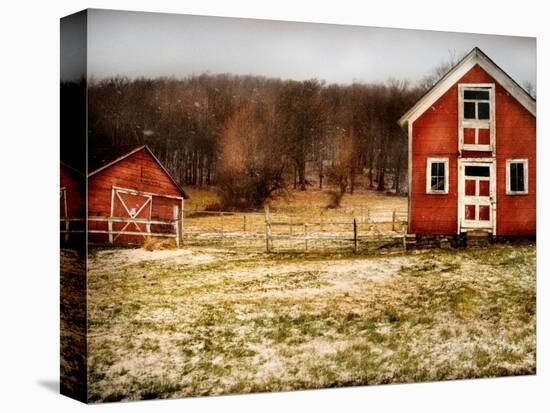 Red Farmhouse and Barn in Snowy Field-Robert Cattan-Premier Image Canvas