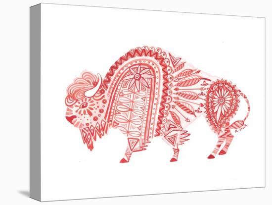 Red Folk Art Buffalo-Kerstin Stock-Stretched Canvas