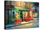 Red & Green Café-Haixia Liu-Stretched Canvas