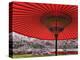 Red Japanese Parasol and Pink Cherry Blossoms-Rudy Sulgan-Premier Image Canvas