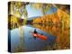 Red Kayak and Autumn Colours, Lake Benmore, South Island, New Zealand-David Wall-Premier Image Canvas