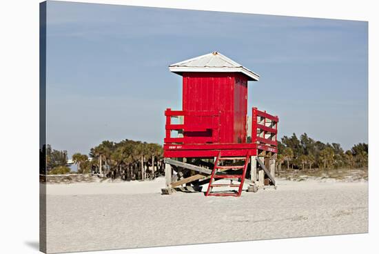 Red Lifeguard Tower sandyBeach-null-Stretched Canvas