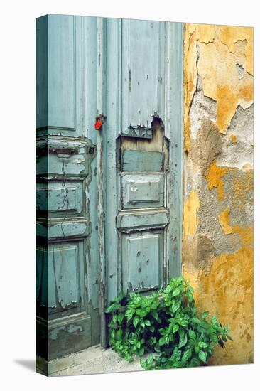 Red lock on a weathered blue door.-Tom Haseltine-Premier Image Canvas