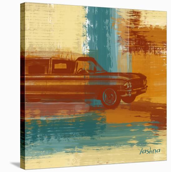 Red Retro Car-Yashna-Stretched Canvas