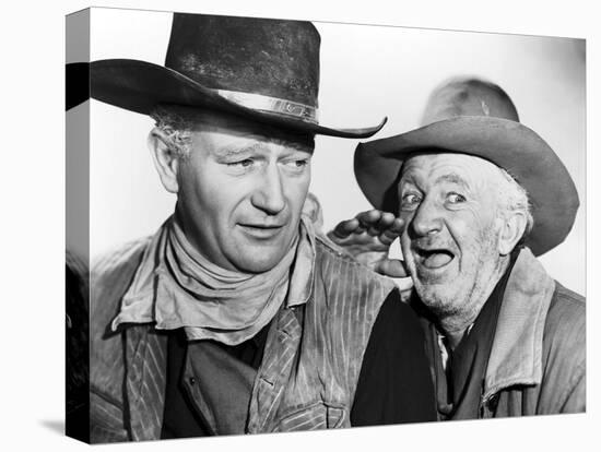 RED RIVER, 1948 directed by HOWARD HAWKS John Wayne and Walter Brennan (b/w photo)-null-Stretched Canvas