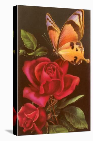 Red Roses with Yellow Swallowtail Butterfly-null-Stretched Canvas