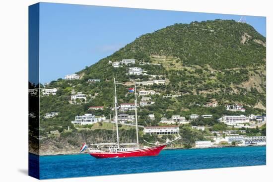 Red sailing boat in the bay of Philipsburg, Sint Maarten, West Indies, Caribbean, Central America-Michael Runkel-Premier Image Canvas