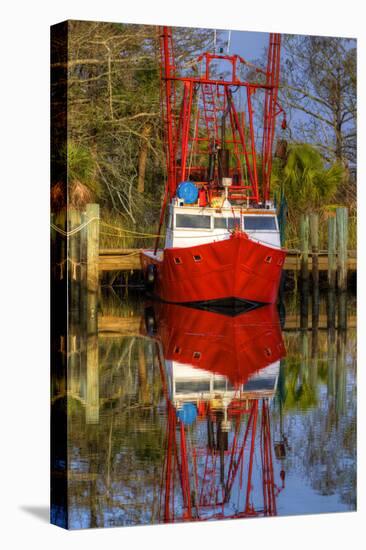 Red Shrimp Boat Docked in Harbor, Apalachicola, Florida, USA-Joanne Wells-Premier Image Canvas