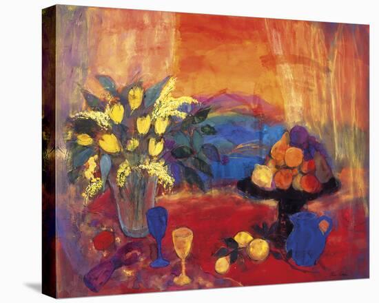 Red Still Life against the Hills-Ann Oram-Stretched Canvas