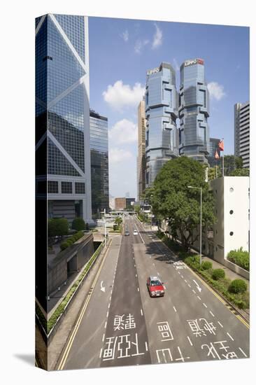 Red taxi cab in Central, Hong Kong Island, with the Bank of China Tower and Lippo Centre beyond, Ho-Fraser Hall-Premier Image Canvas