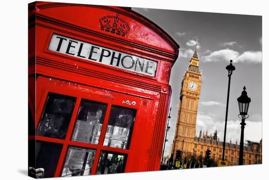 Red Telephone Big Ben London-null-Stretched Canvas