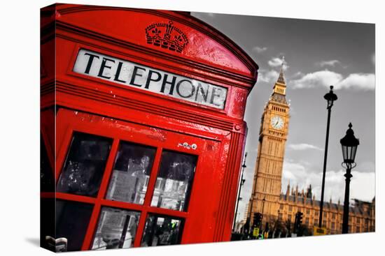 Red Telephone Booth and Big Ben in London, England, the Uk. the Symbols of London on Black on White-Michal Bednarek-Premier Image Canvas