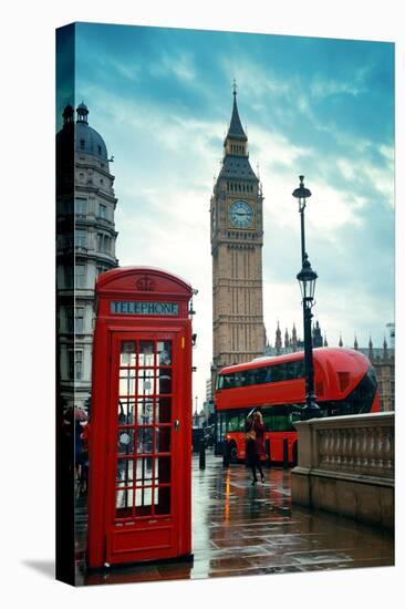 Red Telephone Box and Big Ben in Westminster in London.-Songquan Deng-Premier Image Canvas