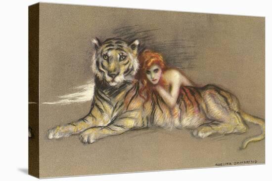 Redhead and Tiger-null-Stretched Canvas