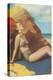 Redhead on Beach in Two-Piece-null-Stretched Canvas