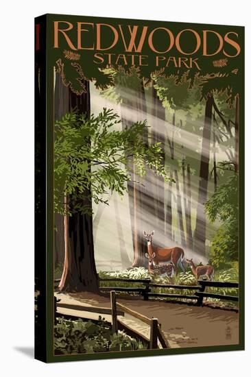 Redwoods State Park - Deer and Fawns-Lantern Press-Stretched Canvas