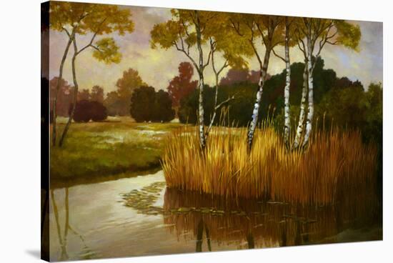 Reeds Birchs and Water II-Graham Reynolds-Stretched Canvas
