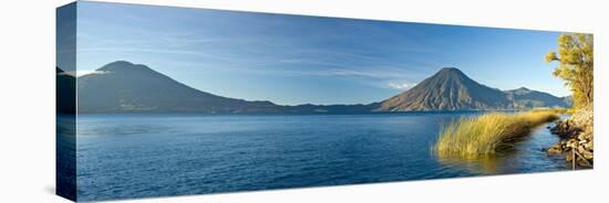 Reeds in a Lake with a Mountain Range in the Background, Lake Atitlan, Santa Cruz La Laguna-null-Premier Image Canvas