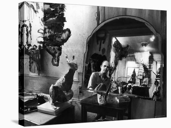 Reflected Portrait of Artist Claes Oldenburg, Sitting in Dirty, Studio Apartment-Yale Joel-Premier Image Canvas