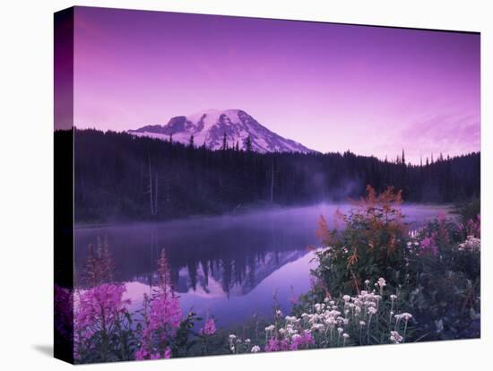 Reflection Lake with Summer Alpine Wildflowers, Mt. Rainier National Park, Washington, USA-Stuart Westmoreland-Premier Image Canvas