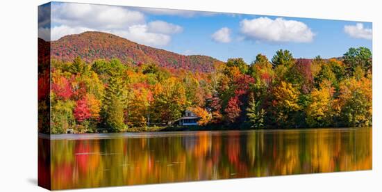 Reflection of autumn trees in a pond, Sally's Pond, West Bolton, Quebec, Canada-null-Premier Image Canvas