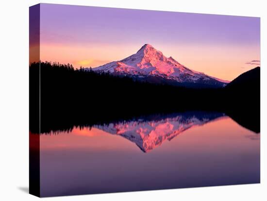 Reflection of mountain range in a lake, Mt Hood, Lost Lake, Mt Hood National Forest, Oregon, USA-null-Premier Image Canvas