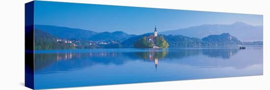 Reflection of Mountains and Buildings in Water, Lake Bled, Slovenia-null-Premier Image Canvas