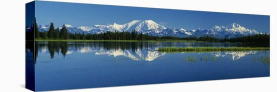 Reflection of Mountains in Lake, Mt. Foraker and Mt. Mckinley, Denali National Park, Alaska, USA-null-Premier Image Canvas