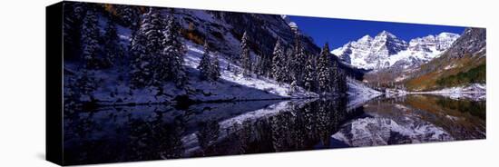 Reflection of Snowy Mountains in the Lake, Maroon Bells, Elk Mountains, Colorado, USA-null-Premier Image Canvas