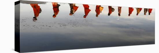 Reflections of Hindu Holy Men Arriving on the Banks of the Ganges River for a Holy Dip, India-null-Premier Image Canvas