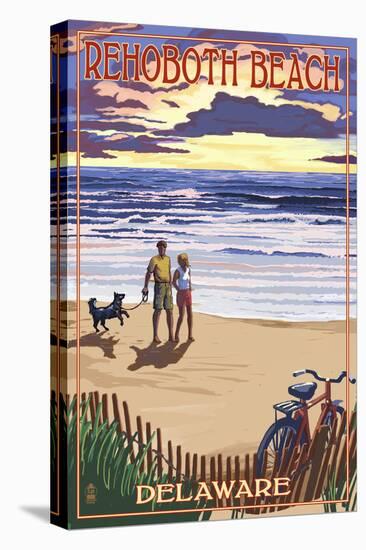 Rehoboth Beach, Delaware - Beach and Sunset-Lantern Press-Stretched Canvas