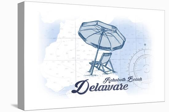 Rehoboth Beach, Delaware - Beach Chair and Umbrella - Blue - Coastal Icon-Lantern Press-Stretched Canvas