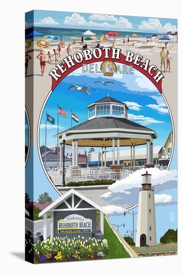 Rehoboth Beach, Delaware - Pavillion Montage-Lantern Press-Stretched Canvas
