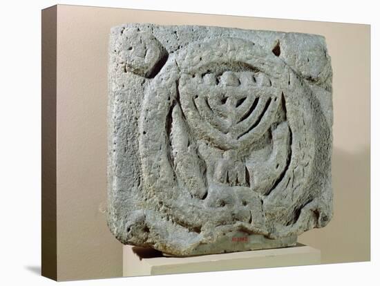 Relief Depicting a Menorah, from Umm Qeis (Ancient Gadara) Jordan (Basalt)-null-Premier Image Canvas