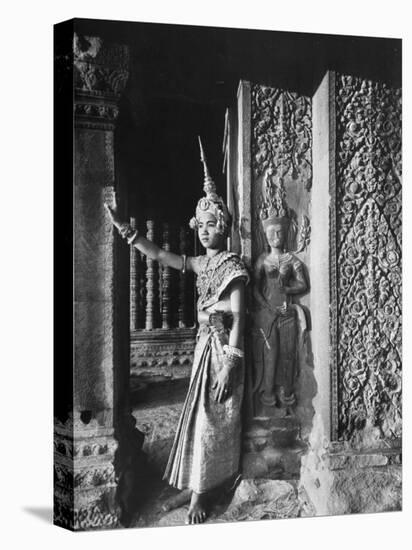 Religious Ritual Dancer in Temple of Angkor Wat, Wearing Richly Embroidered and Ornamented Costumes-Eliot Elisofon-Premier Image Canvas